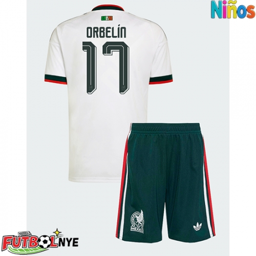 Camiseta México Orbelin Pineda #17 Visitante Equipación para niños Mundial 2026 manga corta (+ pantalones cortos)